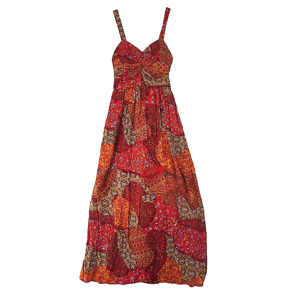 Wet Seal Womens Dress Patchwork Babydoll Maxi Size Medium Red Vtg Boho Cottage